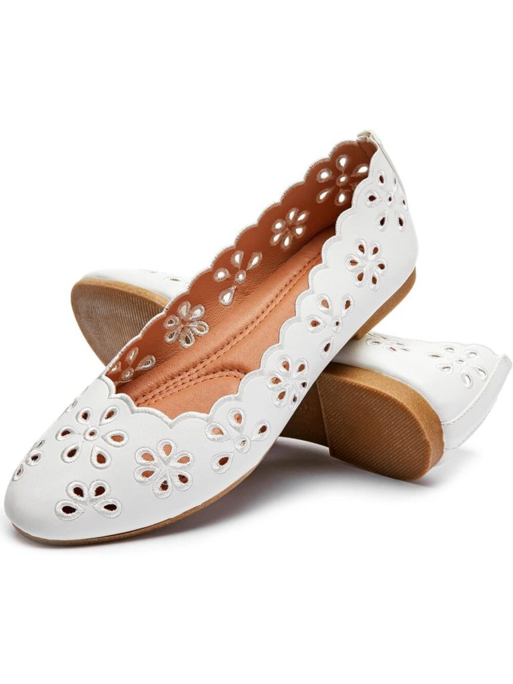 Women's White Pu Leather Comfortable Round Toe Breathable Ballet Flats